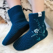 Load image into Gallery viewer, Slipper Socks With Embroidered Flowers - Adults-Slipper Socks-EKA