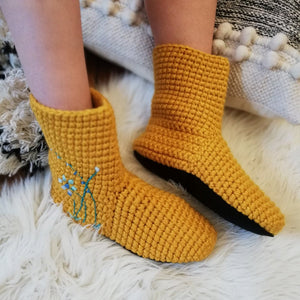 Slipper Socks With Embroidered Flowers - Adults-Slipper Socks-EKA