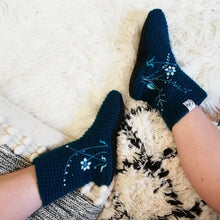 Load image into Gallery viewer, Slipper Socks With Embroidered Flowers - Adults-Slipper Socks-EKA