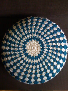 Crocheted Cusion Teal and Cream-Cushions-EKA