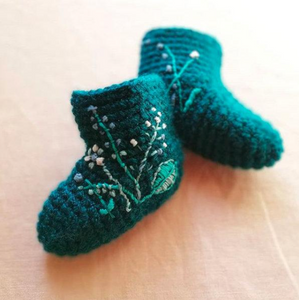 Booties With Embroidered Flowers - baby and child-Baby Booties-EKA
