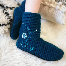 Load image into Gallery viewer, Slipper Socks With Embroidered Flowers - Adults-Slipper Socks-EKA
