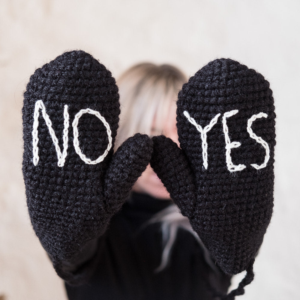 YES NO Mittens Handmade - Adult Size-Mittens-EKA