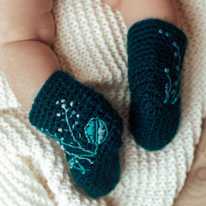 Booties With Embroidered Flowers - baby and child-Baby Booties-EKA