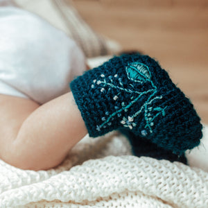 Booties With Embroidered Flowers - baby and child-Baby Booties-EKA